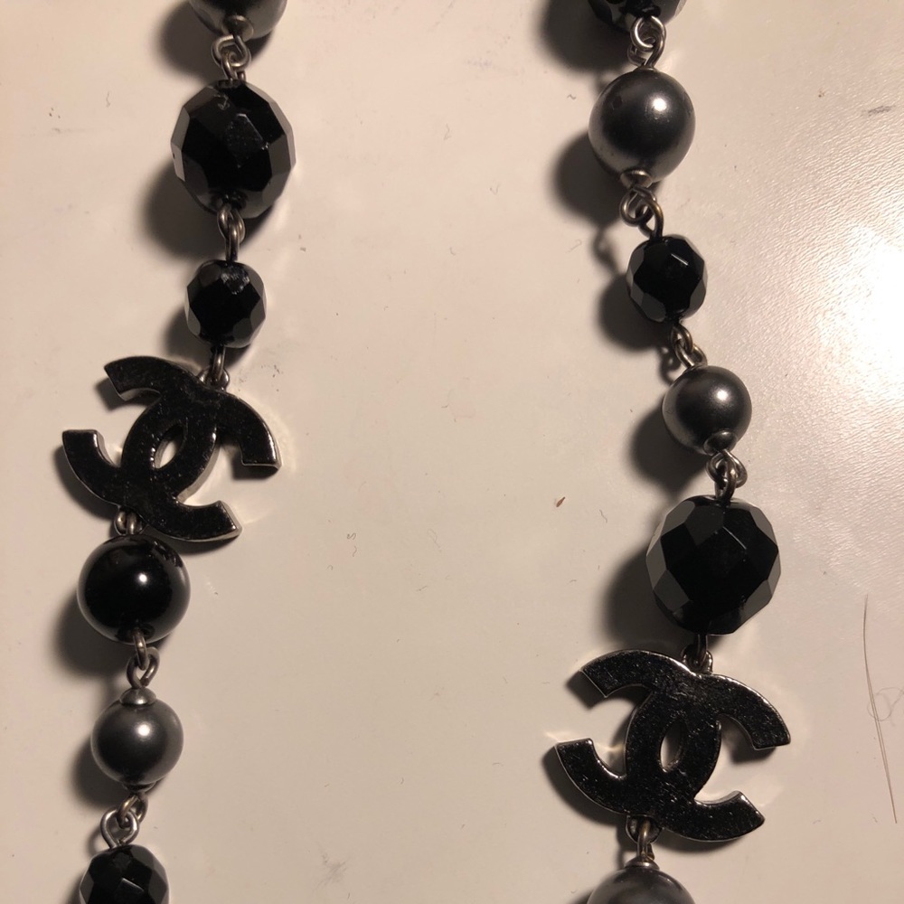 Chanel Black Grey Silver Ruthenium Pearls Crystal